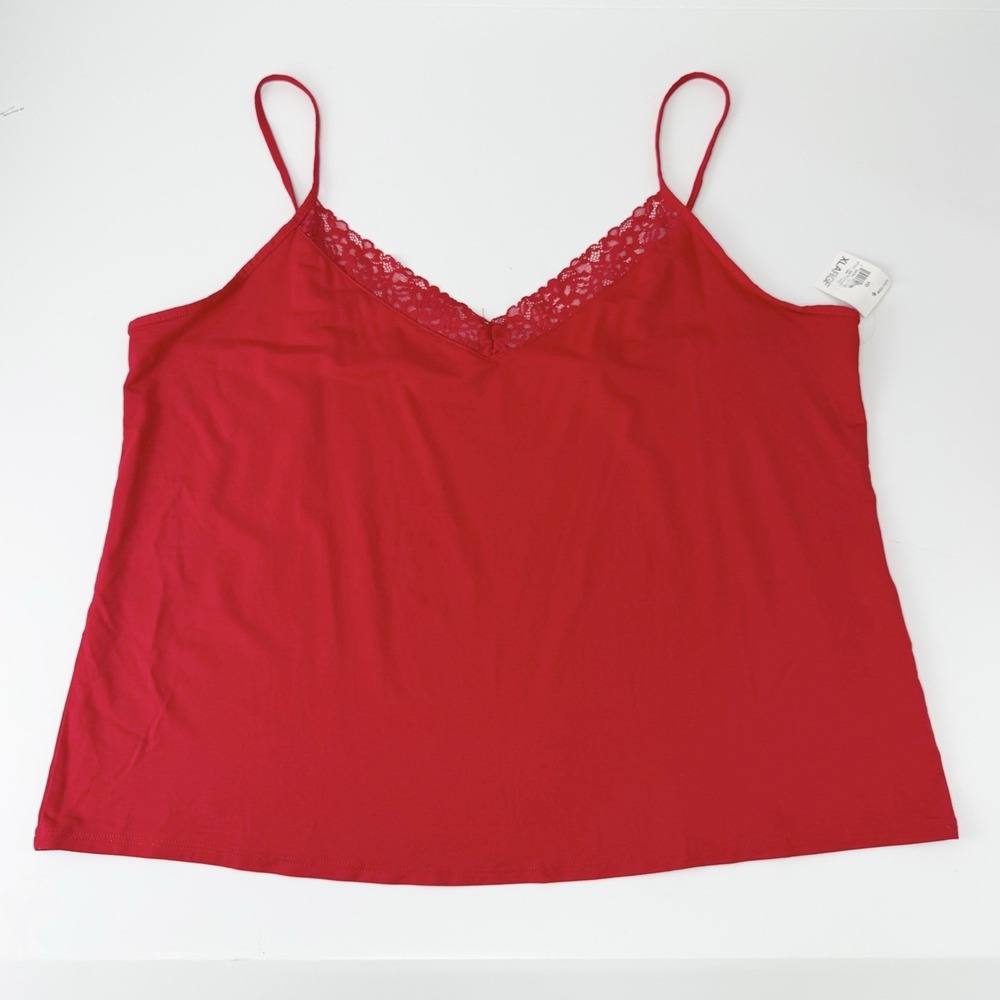 State of Day Intimates Shirt Womens XL Red Lace Trim Cami Camisole Tank Top NWT